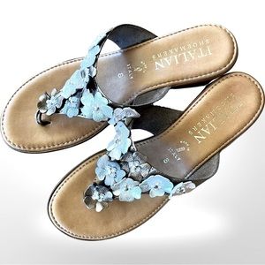 Italian Shoemakers Leather Flower Wedge Heel Sandals Made in Italy Size 8